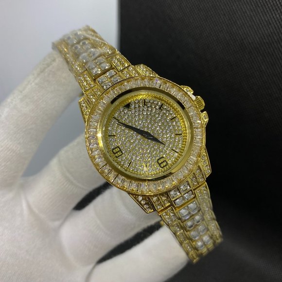 Unisex Model Iced Out Gold Color Watch - Picture 1 of 10